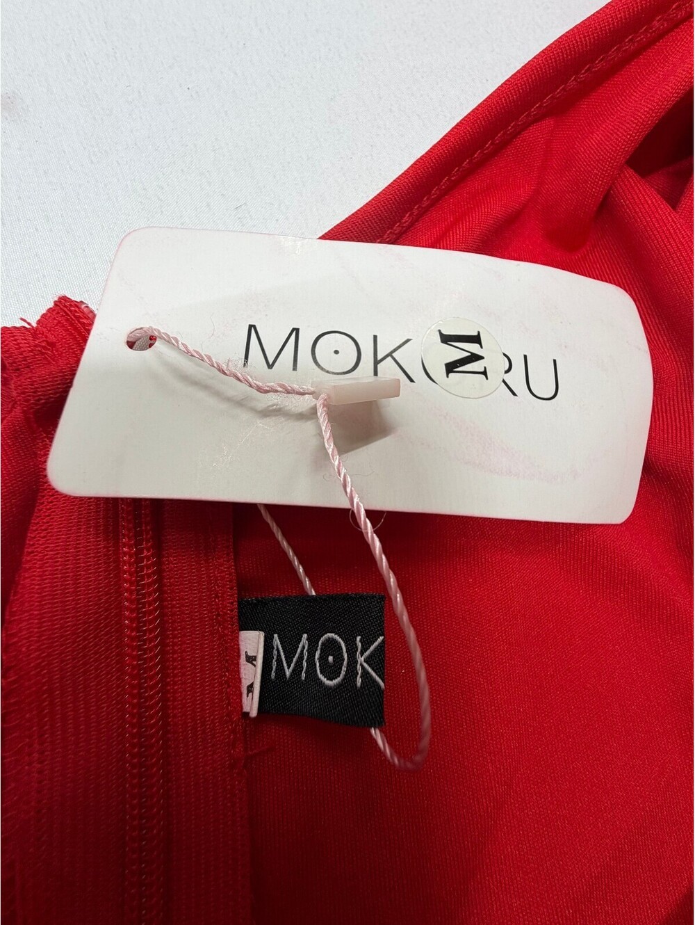 Mokoru Women's Sheath Dress One-Shoulder Ruffle Midi Solid Size Medium Red NWT - Picture 4 of 12